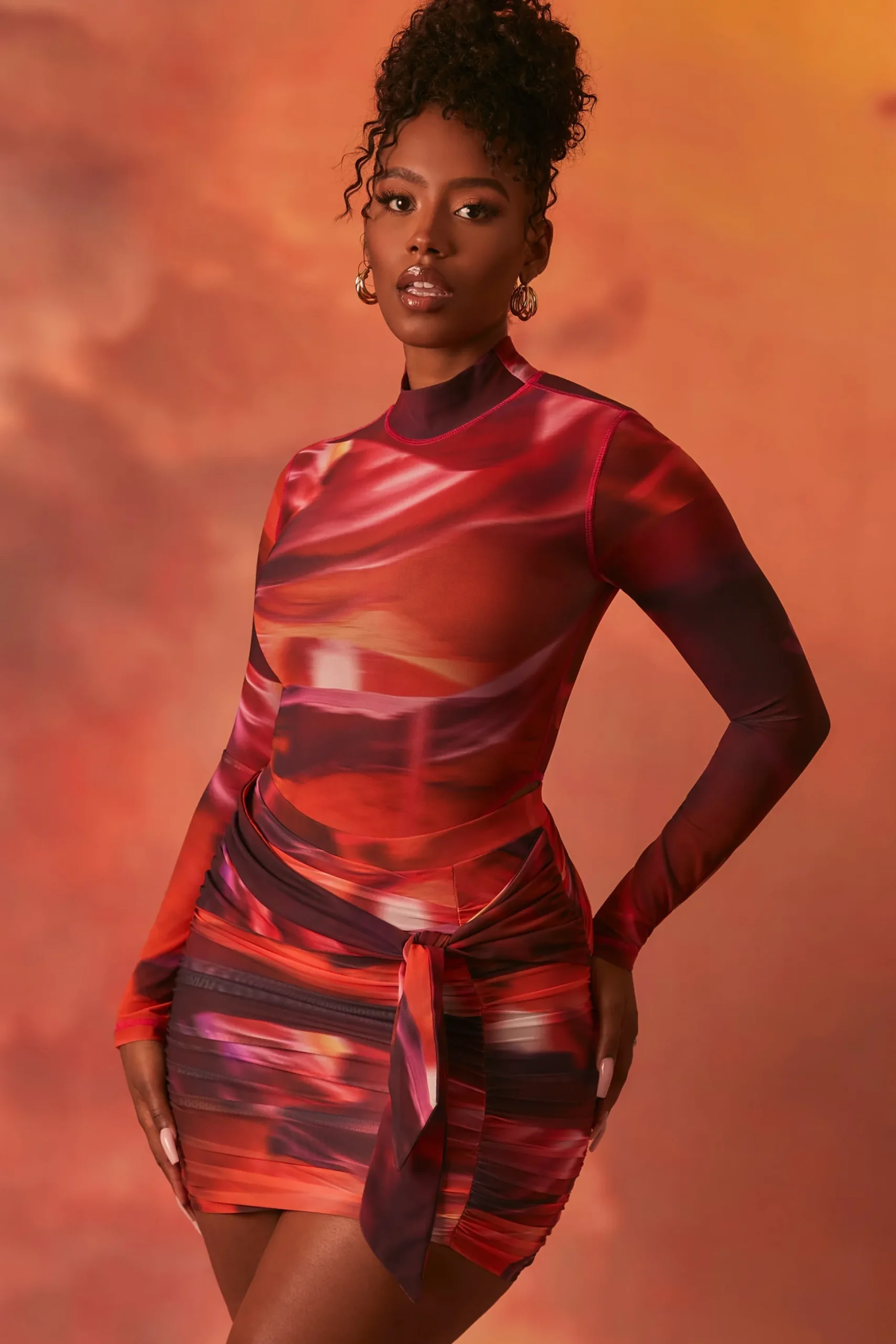 Oh Polly Women'S Clothing Sale - $65 And Under | Women'S Clothing Sale - $40 And Under^High Neck Long Sleeve Mesh Bodysuit in Orange