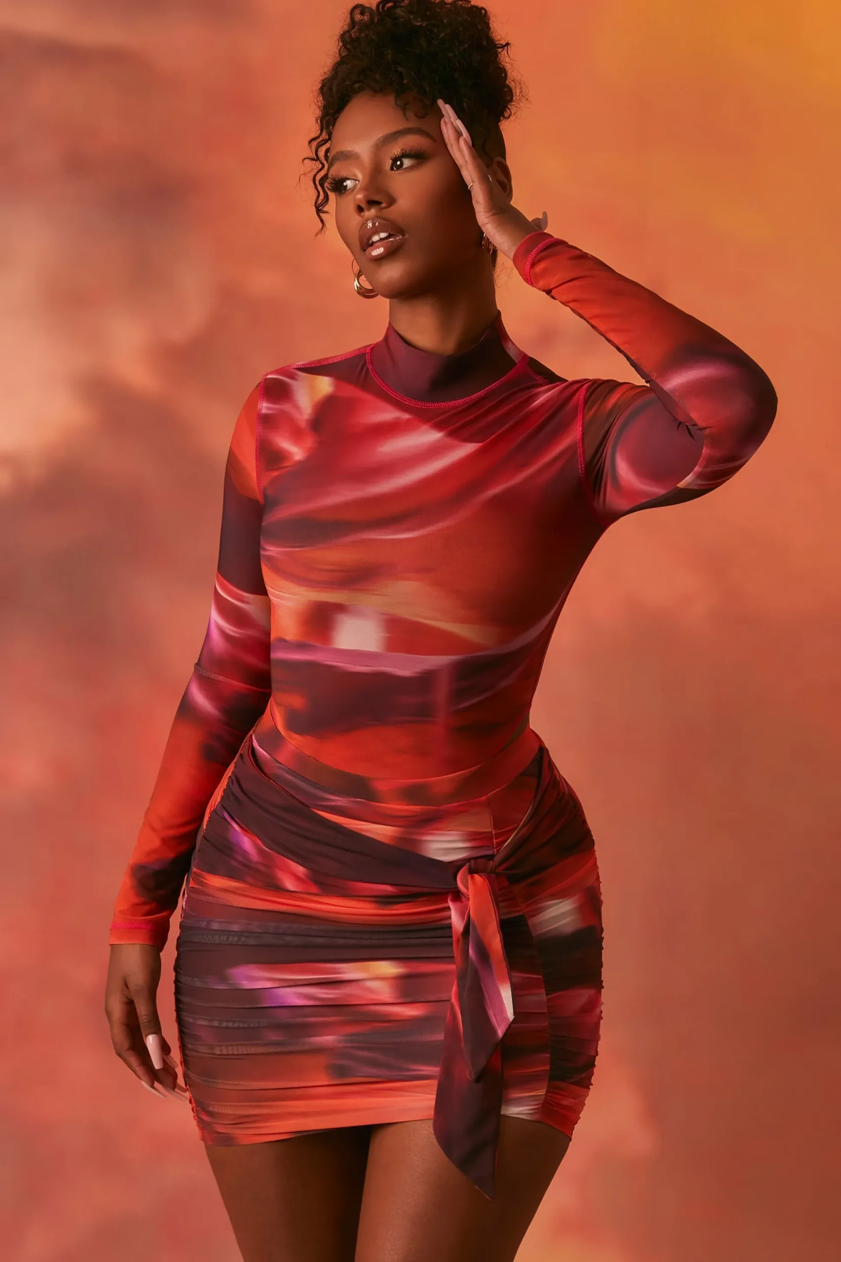 Oh Polly Women'S Clothing Sale - $65 And Under | Women'S Clothing Sale - $40 And Under^High Neck Long Sleeve Mesh Bodysuit in Orange