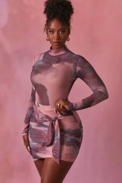 Oh Polly Women'S Clothing Sale - $65 And Under | Women'S Clothing Sale - $40 And Under^High Neck Long Sleeve Mesh Bodysuit in Blush