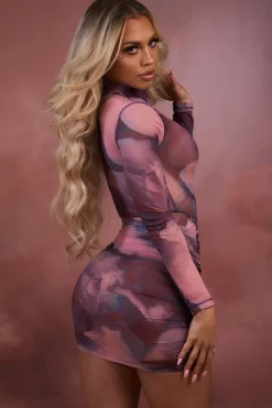 Oh Polly Women'S Clothing Sale - $65 And Under | Women'S Clothing Sale - $40 And Under^High Neck Long Sleeve Mesh Bodysuit in Blush