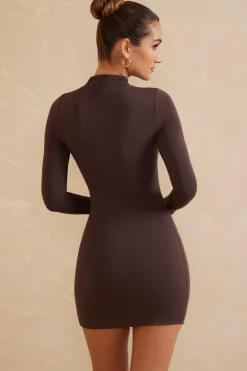 Oh Polly Tencel™ Modal Dresses^High Neck Long Sleeve Mini Dress in Chocolate