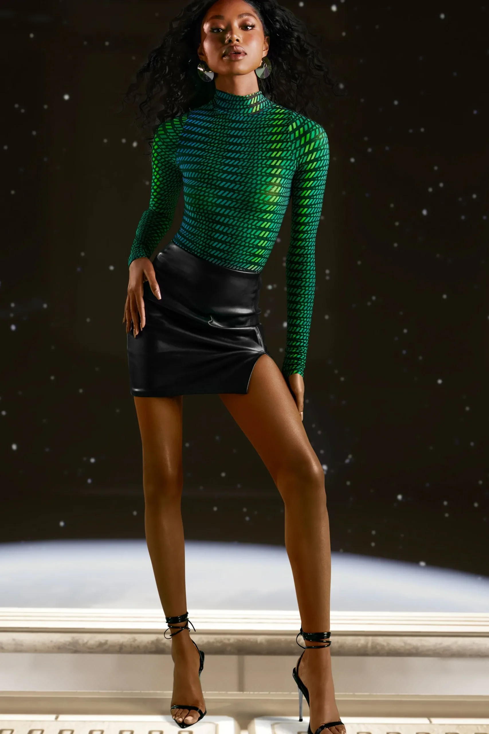 Oh Polly Women'S Clothing Sale - $65 And Under | Women'S Clothing Sale - $40 And Under^High Neck Mesh Bodysuit in Striped Print