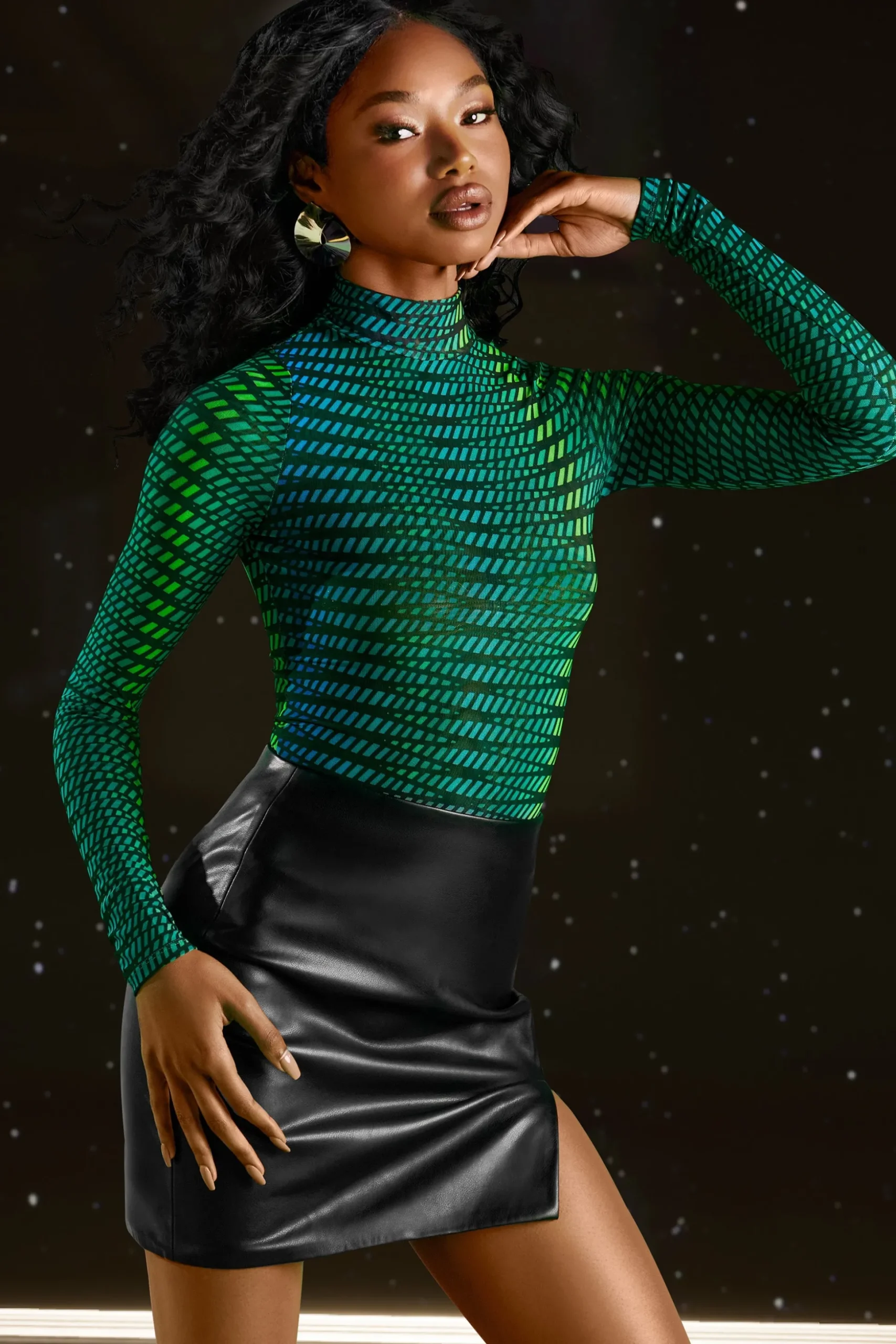 Oh Polly Women'S Clothing Sale - $65 And Under | Women'S Clothing Sale - $40 And Under^High Neck Mesh Bodysuit in Striped Print