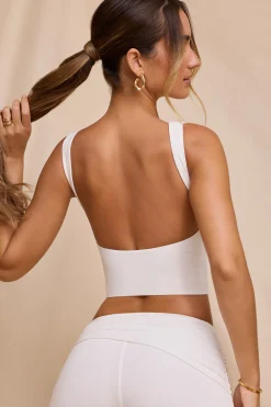 Oh Polly Tops^High Neck Open Back Crop Top in White