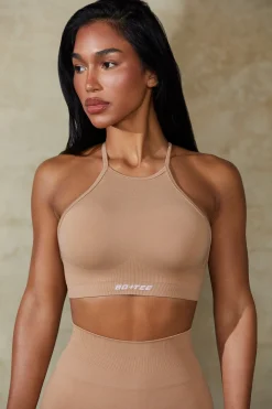 Oh Polly Women'S Clothing Sale - $65 And Under | Women'S Clothing Sale - $40 And Under^High Neck Open Back Define Luxe Sports Bra in Warm Taupe WarmTaupe