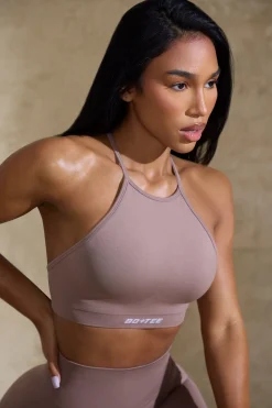 Oh Polly Women'S Clothing Sale - $65 And Under | Women'S Clothing Sale - $40 And Under^High Neck Open Back Define Luxe Sports Bra in Mocha Tan