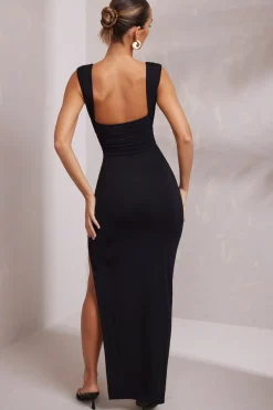 Oh Polly Elevated Essentials | Tencel™ Modal Dresses^High Split Plunge Neck Maxi Dress in Black