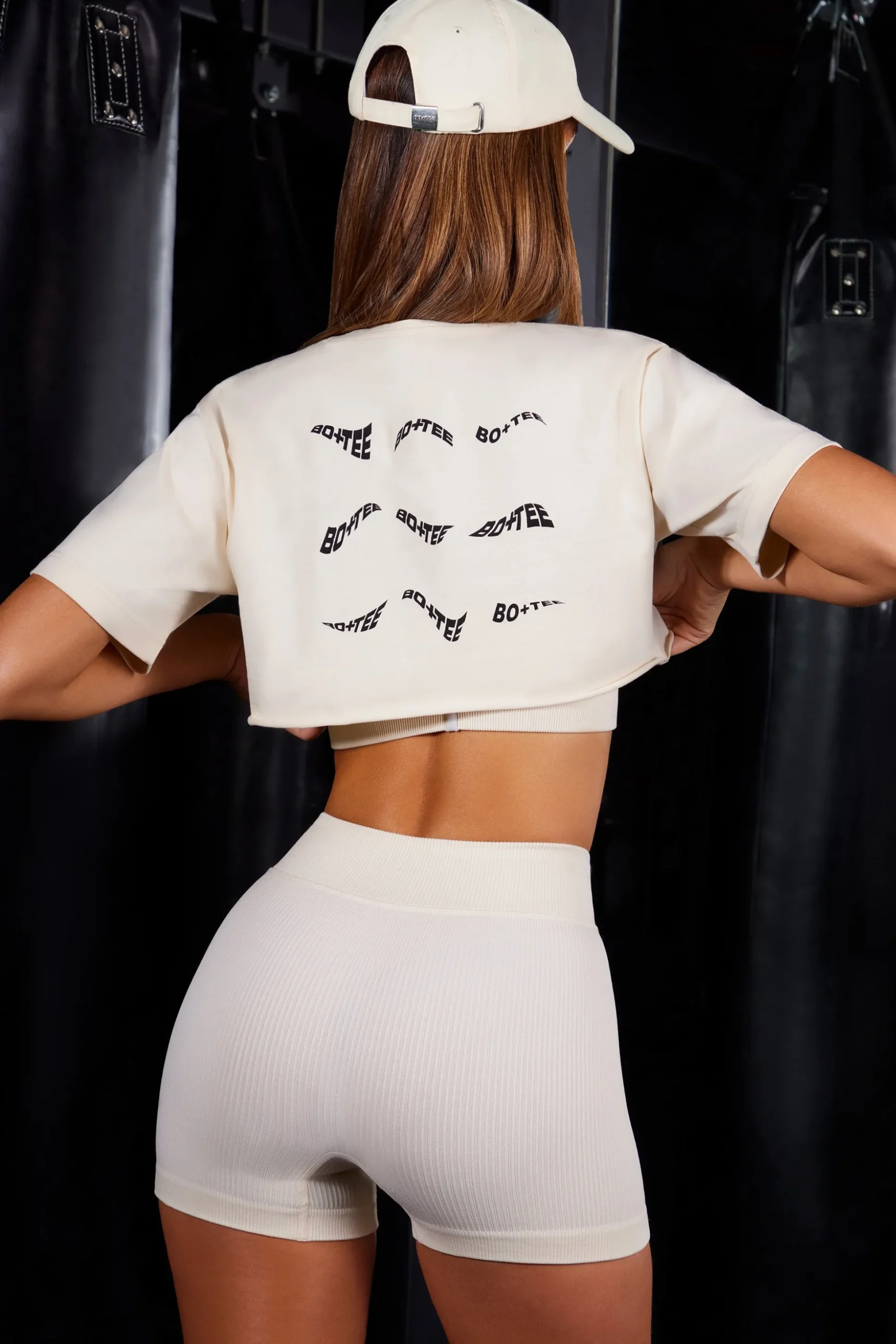 Oh Polly Matching Sets | Shorts^High Waist Cross Over Ribbed Mini Shorts in Ivory