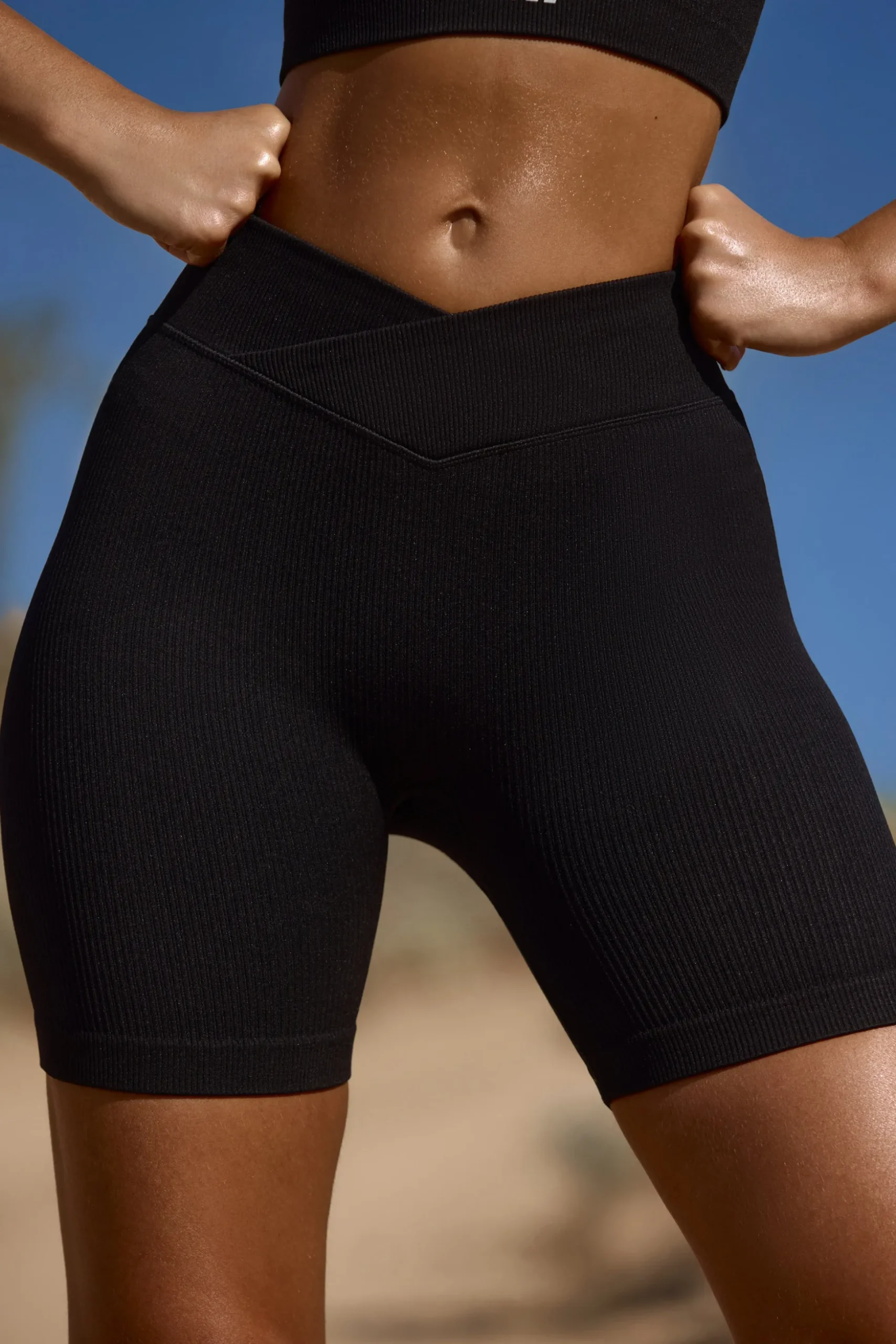 Oh Polly Matching Sets | Shorts^High Waist FlexiRib Biker Shorts in Black