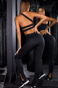 Oh Polly Matching Sets | Leggings^High Waist Split Flare Ribbed Leggings in Black