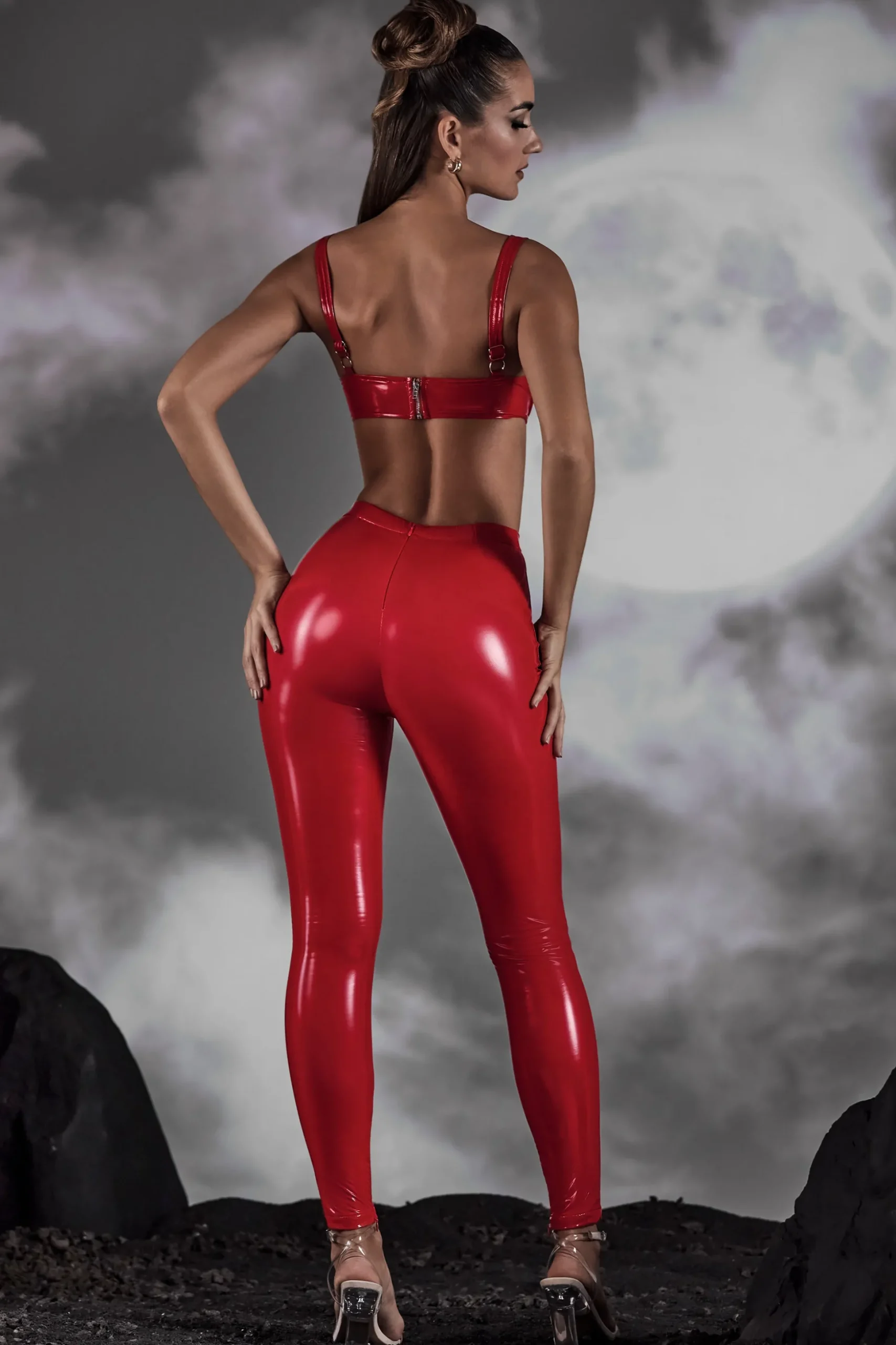 Oh Polly Bottoms^High Waist Vinyl Leggings in Red