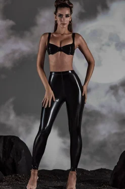 Oh Polly Bottoms^High Waist Vinyl Leggings in Black