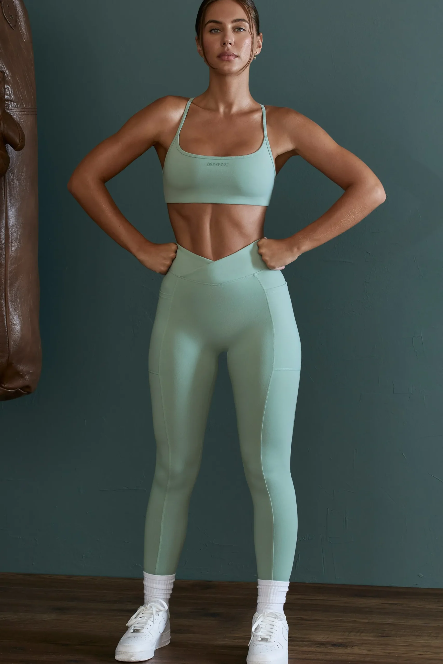 Oh Polly Matching Sets | Leggings^High Waist Wrap Over Leggings in Sage Green