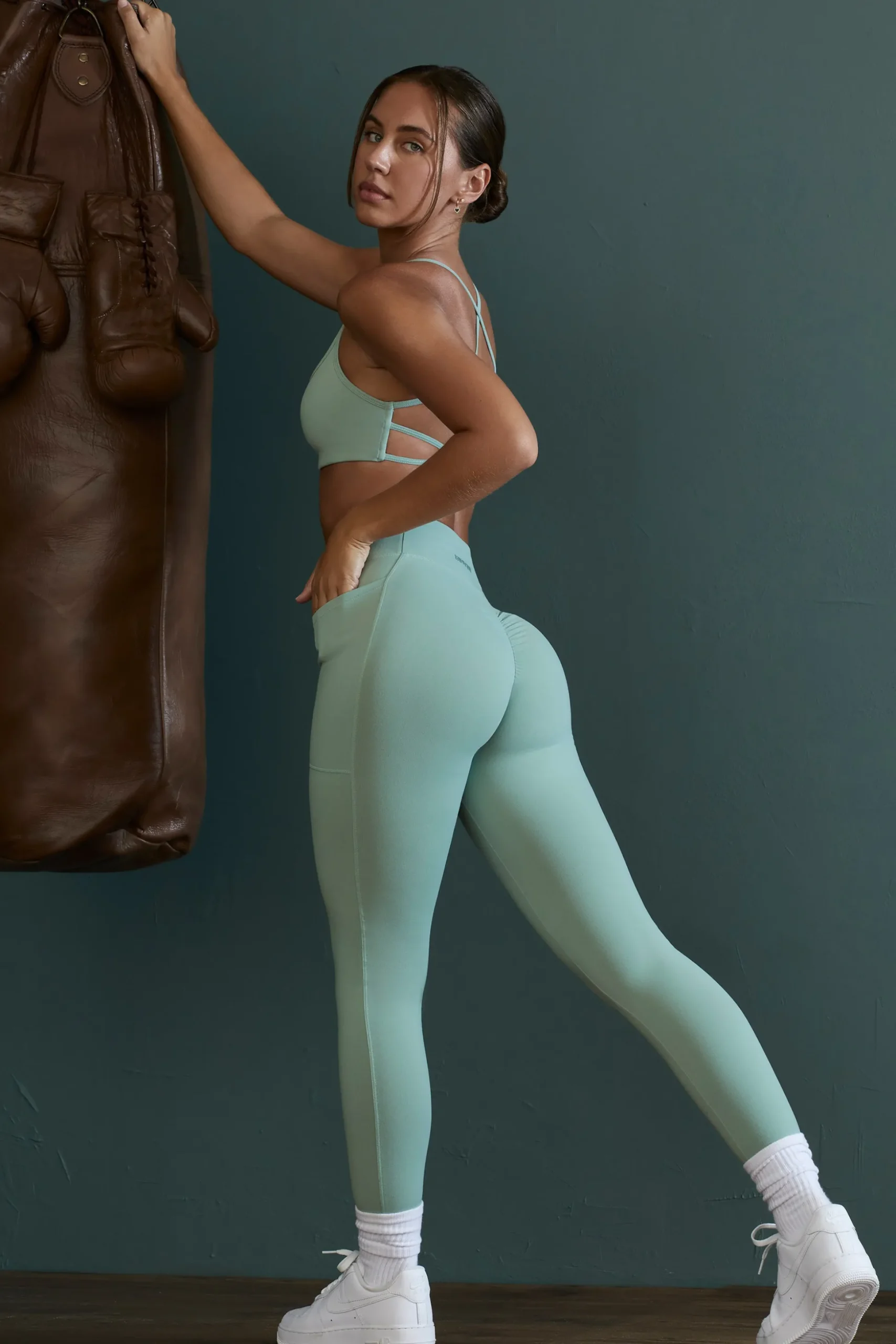 Oh Polly Matching Sets | Leggings^High Waist Wrap Over Leggings in Sage Green