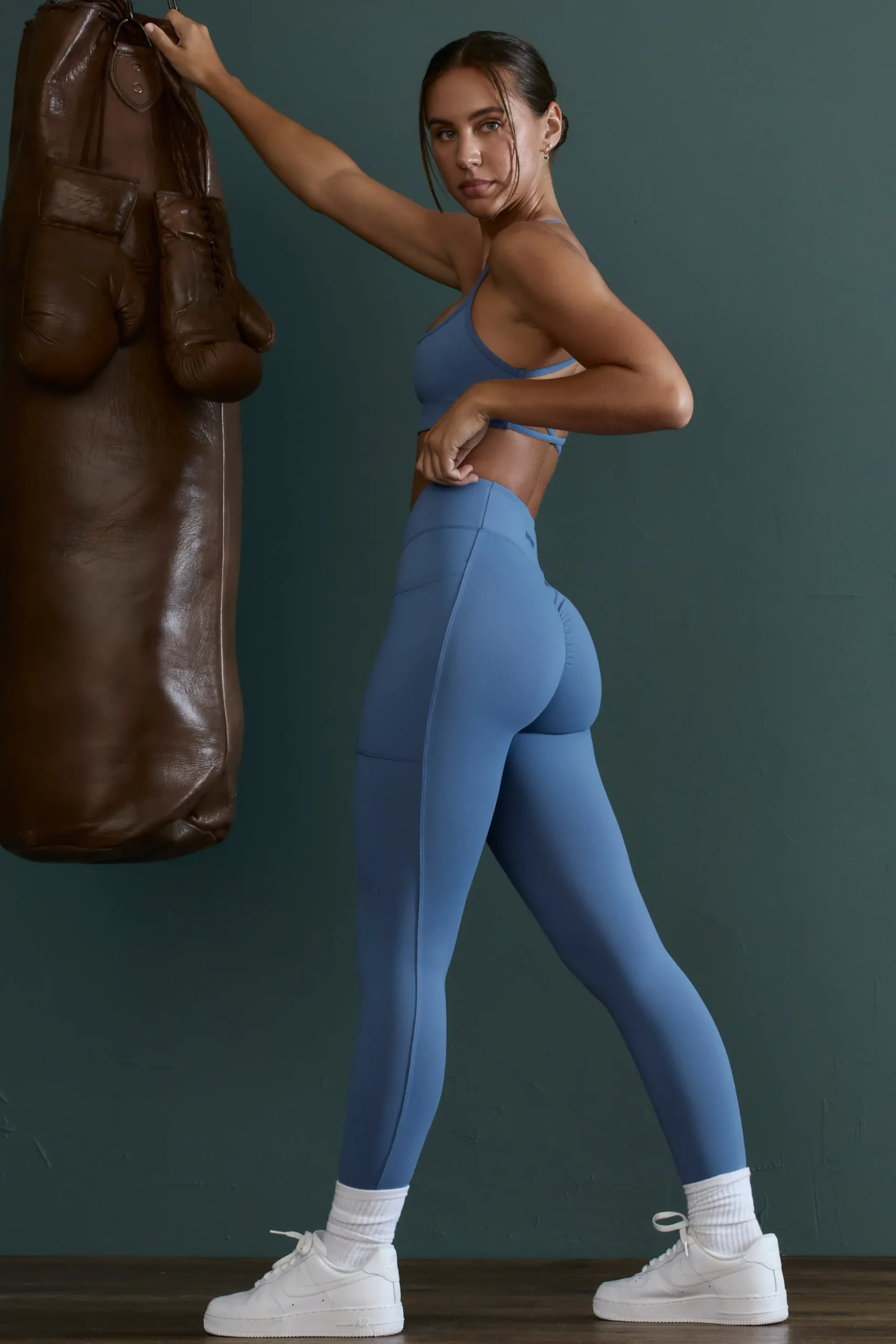 Oh Polly Matching Sets | Leggings^High Waist Wrap Over Leggings in Blue