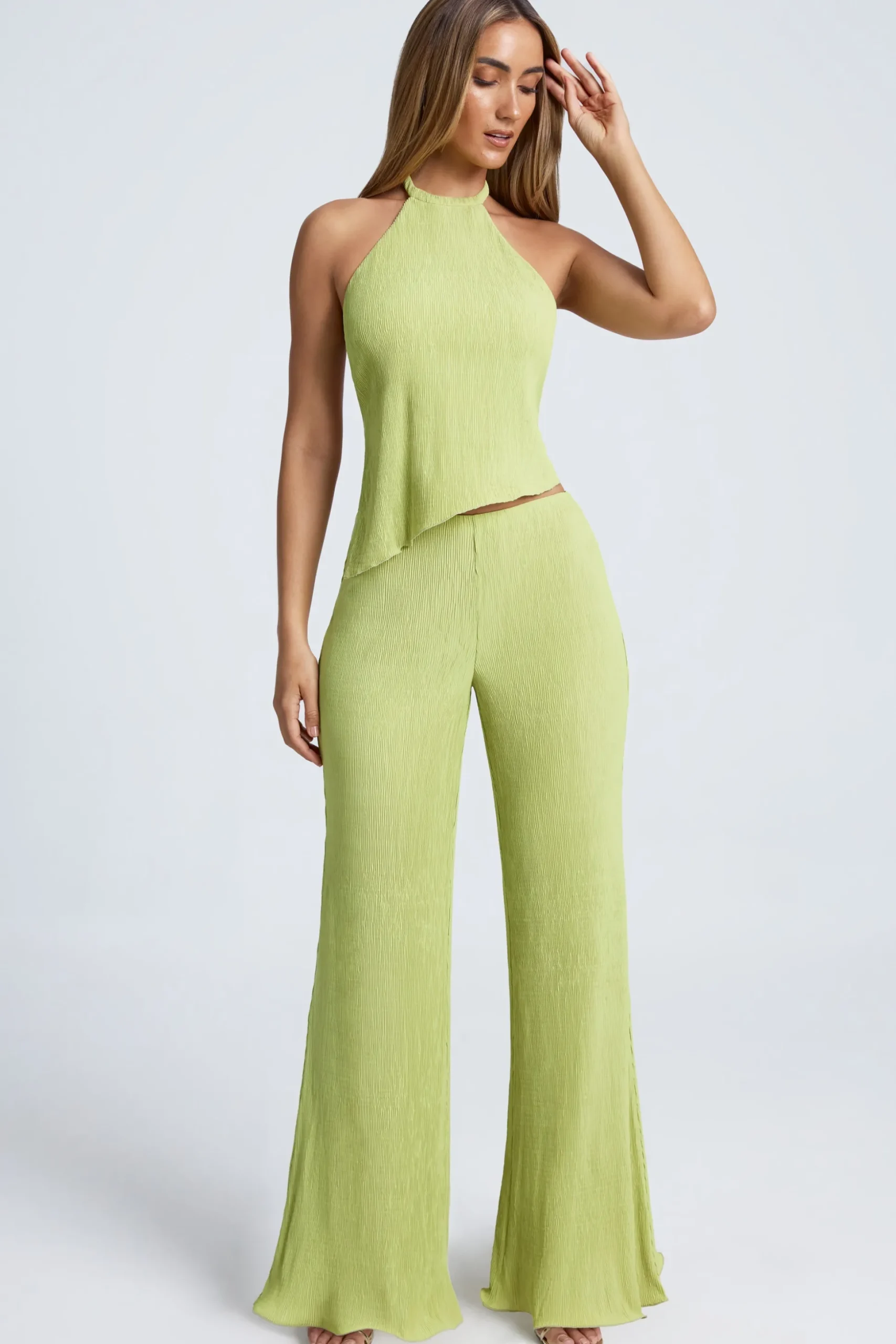 Oh Polly Bottoms | Co-Ords^High-Waist Wide-Leg Trousers in Olive Green OliveGreen