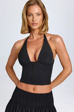 Oh Polly Co-Ords | Tops^Hook-And-Eye Halterneck Corset Top in Black
