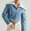 Oh Polly Outerwear | Fall Outfits^Jacket with Shearling Collar and Trim in Blue