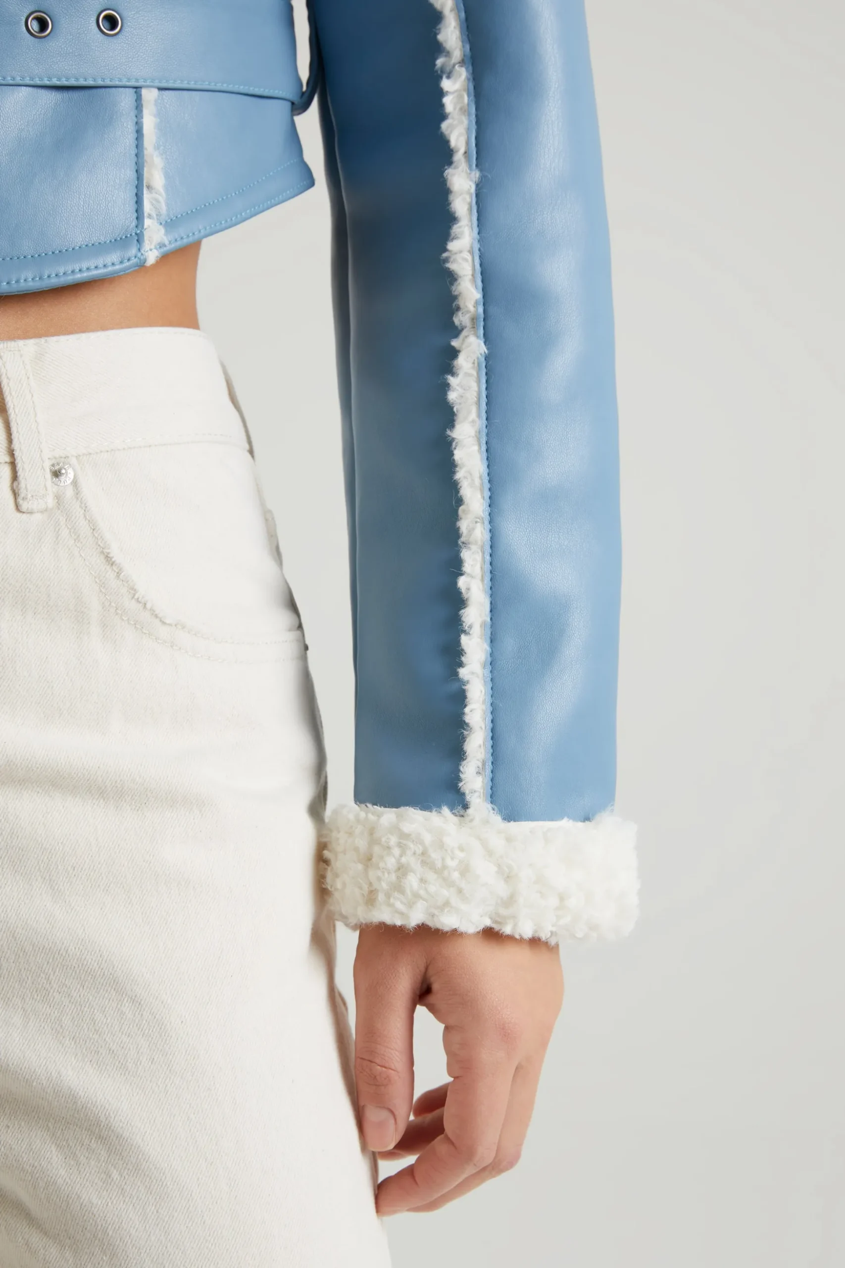 Oh Polly Outerwear | Fall Outfits^Jacket with Shearling Collar and Trim in Blue