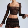 Oh Polly Co-Ords | Tops^Lace Long Sleeve Top in Black