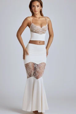 Oh Polly Women'S Clothing Sale - $65 And Under | Bride To Be^Lace Panel Fishtail Gown Skirt in Ivory
