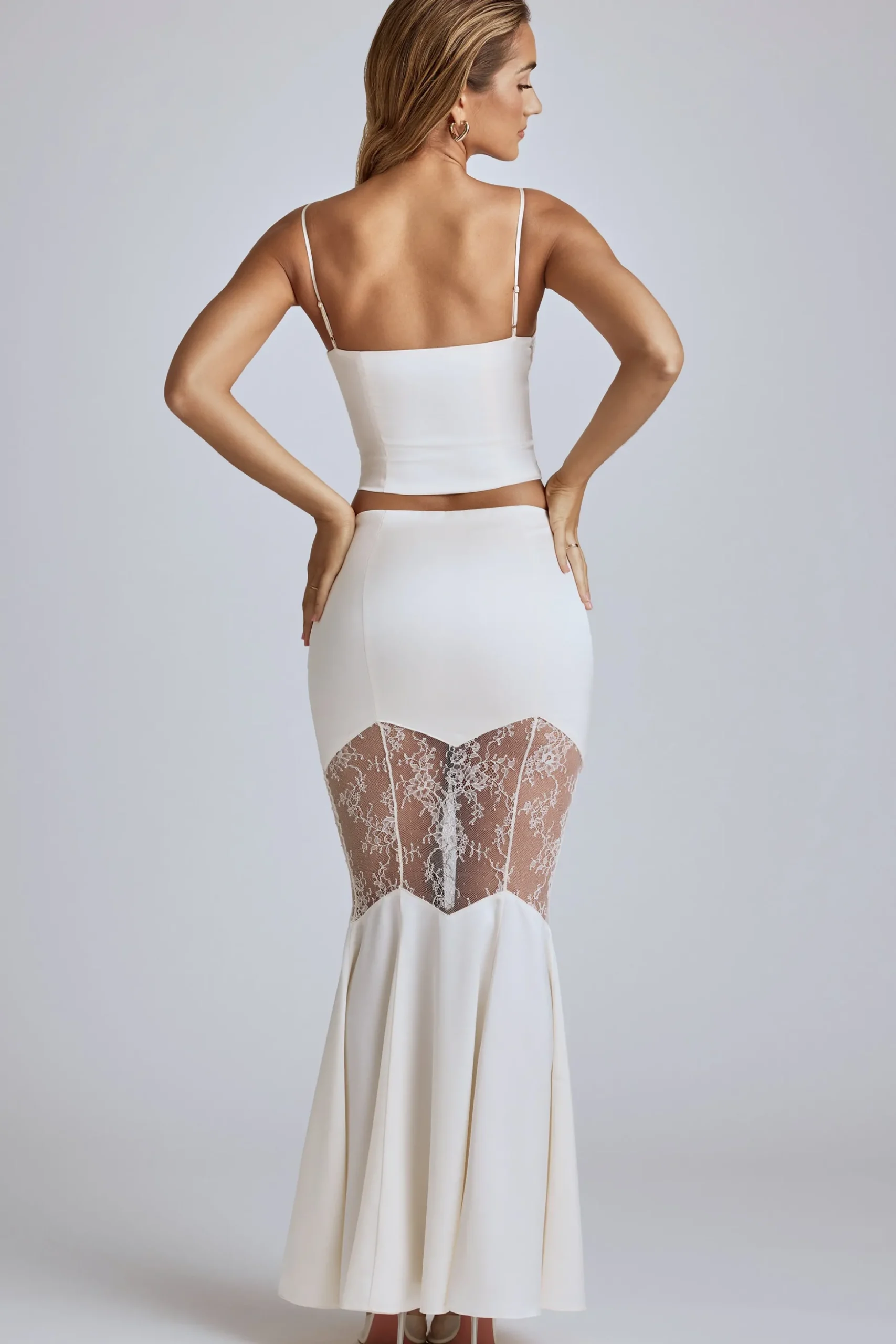 Oh Polly Women'S Clothing Sale - $65 And Under | Bride To Be^Lace Panel Fishtail Gown Skirt in Ivory