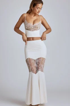 Oh Polly Women'S Clothing Sale - $65 And Under | Bride To Be^Lace Panel Fishtail Gown Skirt in Ivory