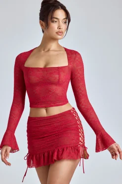 Oh Polly Skirts & Skorts | Co-Ords^Lace Ruffle Mini Skirt in Cherry Red CherryRed