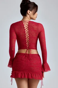 Oh Polly Skirts & Skorts | Co-Ords^Lace Ruffle Mini Skirt in Cherry Red CherryRed