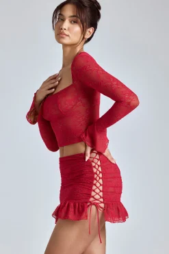 Oh Polly Skirts & Skorts | Co-Ords^Lace Ruffle Mini Skirt in Cherry Red CherryRed