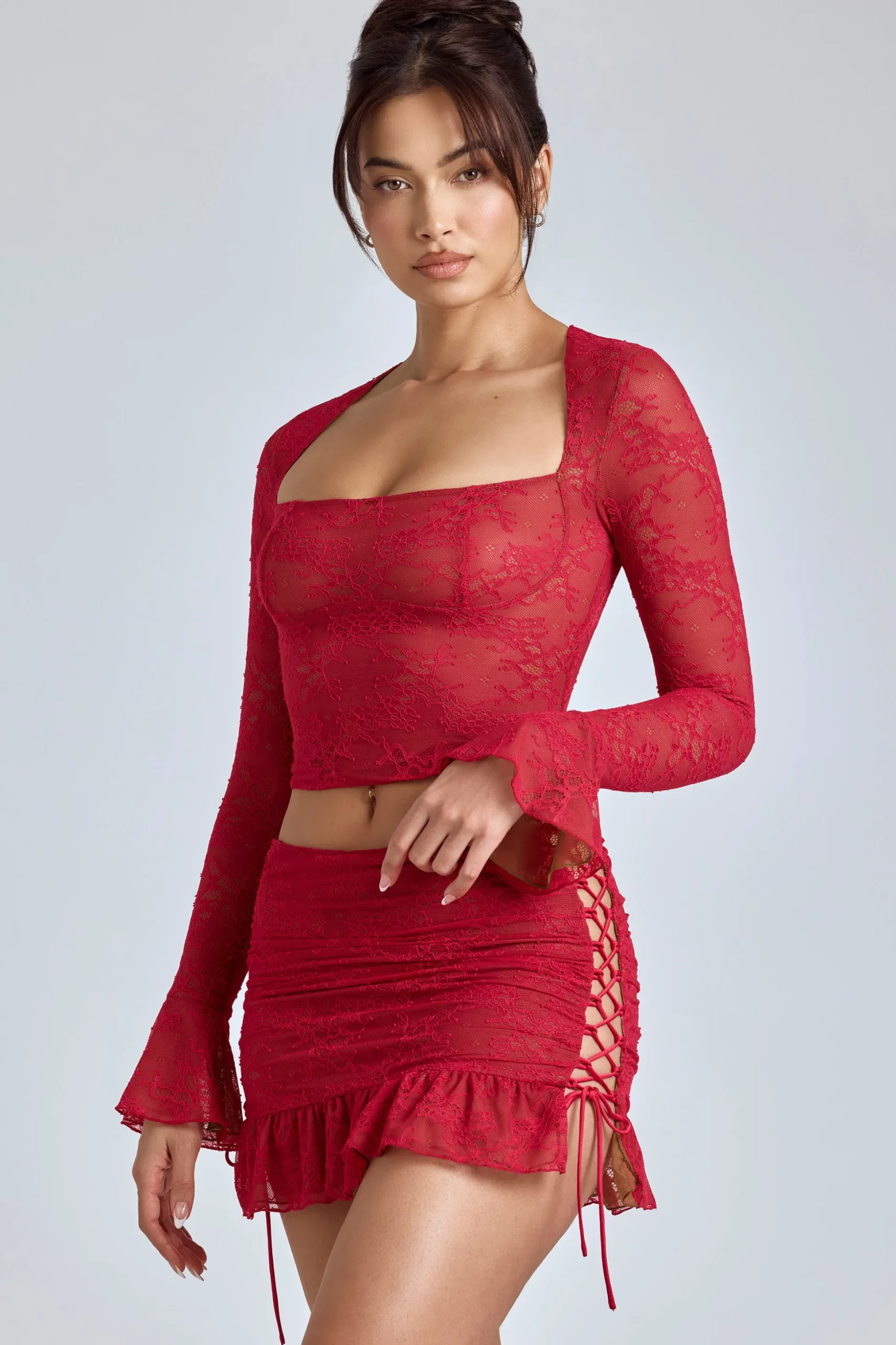 Oh Polly Skirts & Skorts | Co-Ords^Lace Ruffle Mini Skirt in Cherry Red CherryRed