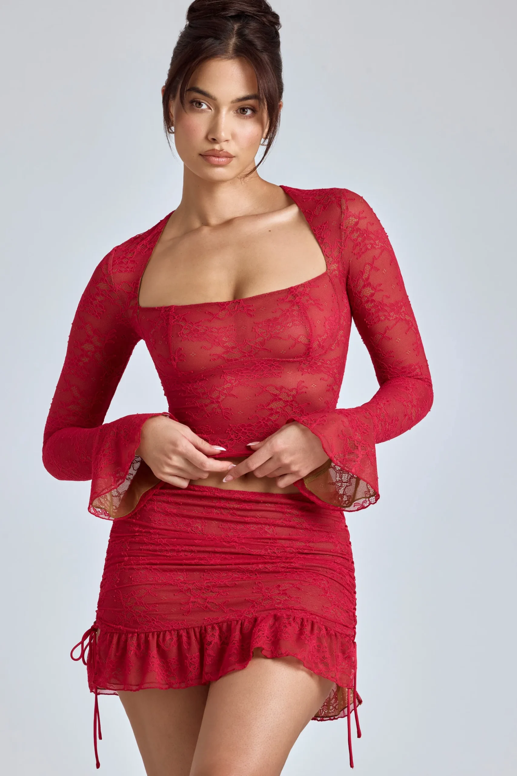 Oh Polly Skirts & Skorts | Co-Ords^Lace Ruffle Mini Skirt in Cherry Red CherryRed