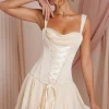 Oh Polly Party Dresses | Birthday^Lace Up Corset Mini Dress in Ivory