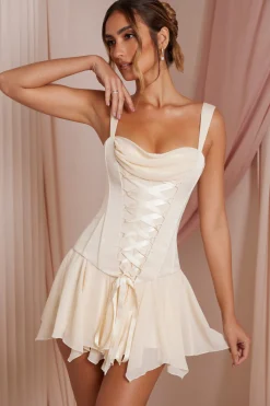 Oh Polly Party Dresses | Birthday^Lace Up Corset Mini Dress in Ivory