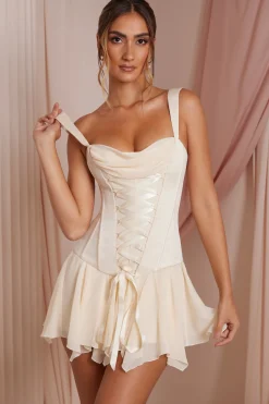 Oh Polly Party Dresses | Birthday^Lace Up Corset Mini Dress in Ivory