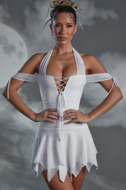 Oh Polly Mesh Dresses^Lace Up Halter Neck Mini Dress in White