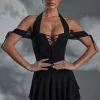 Oh Polly Mesh Dresses^Lace Up Halter Neck Mini Dress in Black