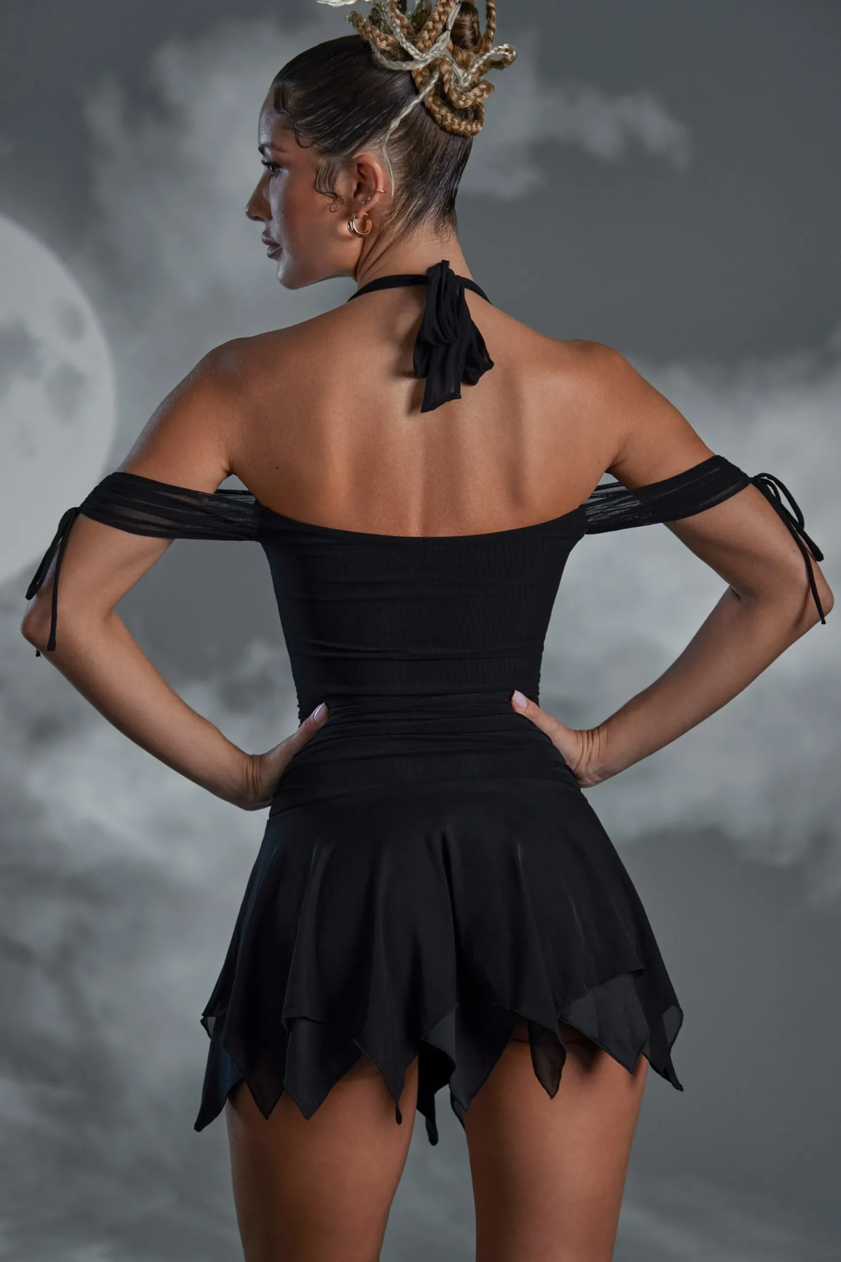 Oh Polly Mesh Dresses^Lace Up Halter Neck Mini Dress in Black