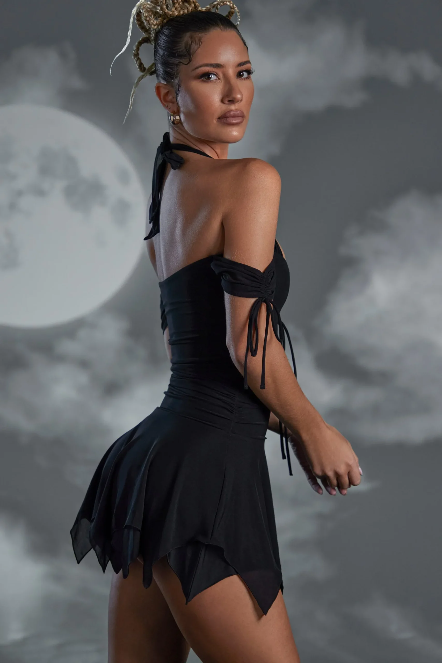 Oh Polly Mesh Dresses^Lace Up Halter Neck Mini Dress in Black