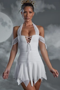 Oh Polly Mesh Dresses^Lace Up Halter Neck Mini Dress in White
