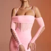 Oh Polly Women'S Clothing Sale - $65 And Under | Women'S Clothing Sale - $40 And Under^Lace Up Long Sleeve Corset Mini Dress in Pink