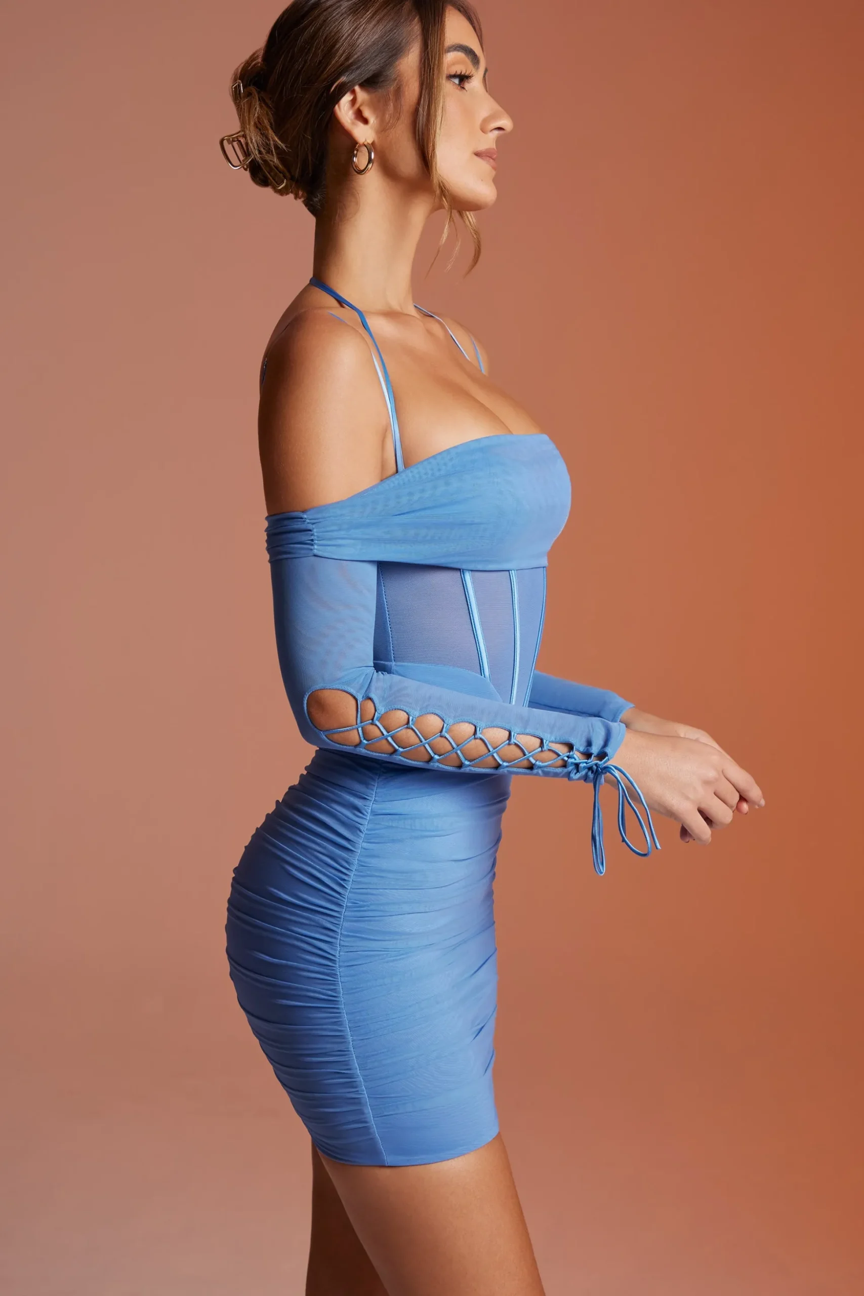Oh Polly Women'S Clothing Sale - $65 And Under | Women'S Clothing Sale - $40 And Under^Lace Up Long Sleeve Corset Mini Dress in Blue