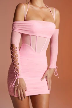 Oh Polly Women'S Clothing Sale - $65 And Under | Women'S Clothing Sale - $40 And Under^Lace Up Long Sleeve Corset Mini Dress in Pink