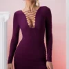 Oh Polly Women'S Clothing Sale - $65 And Under | Women'S Clothing Sale - $40 And Under^Lace Up Long Sleeve Mini Dress in Wine