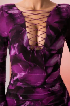 Oh Polly Women'S Clothing Sale - $65 And Under | Women'S Clothing Sale - $40 And Under^Lace Up Long Sleeve Mini Dress in Print Multi