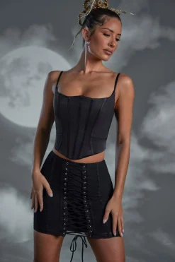 Oh Polly Skirts & Skorts^Lace Up Mini Skirt in Black