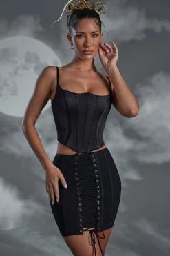 Oh Polly Skirts & Skorts^Lace Up Mini Skirt in Black
