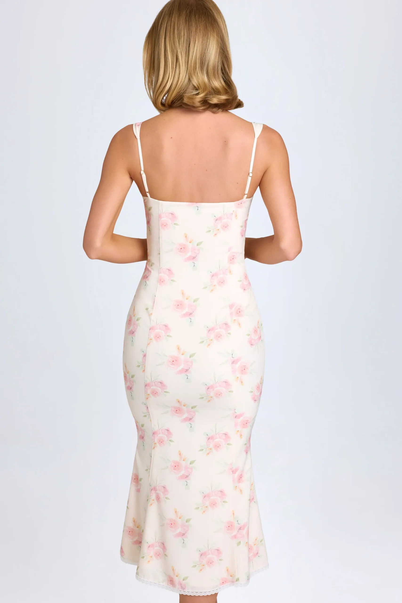 Oh Polly Wedding Guest | Georgette And Chiffon^Lace-Trim Midaxi Dress in Large Rose Print LargeRosePrint