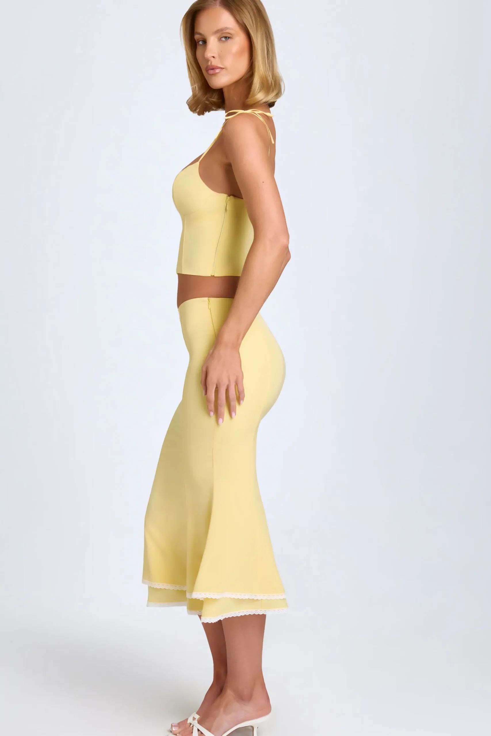 Oh Polly Skirts & Skorts | Co-Ords^Lace-Trim Mid-Rise Midaxi Skirt in Pastel Yellow PastelYellow