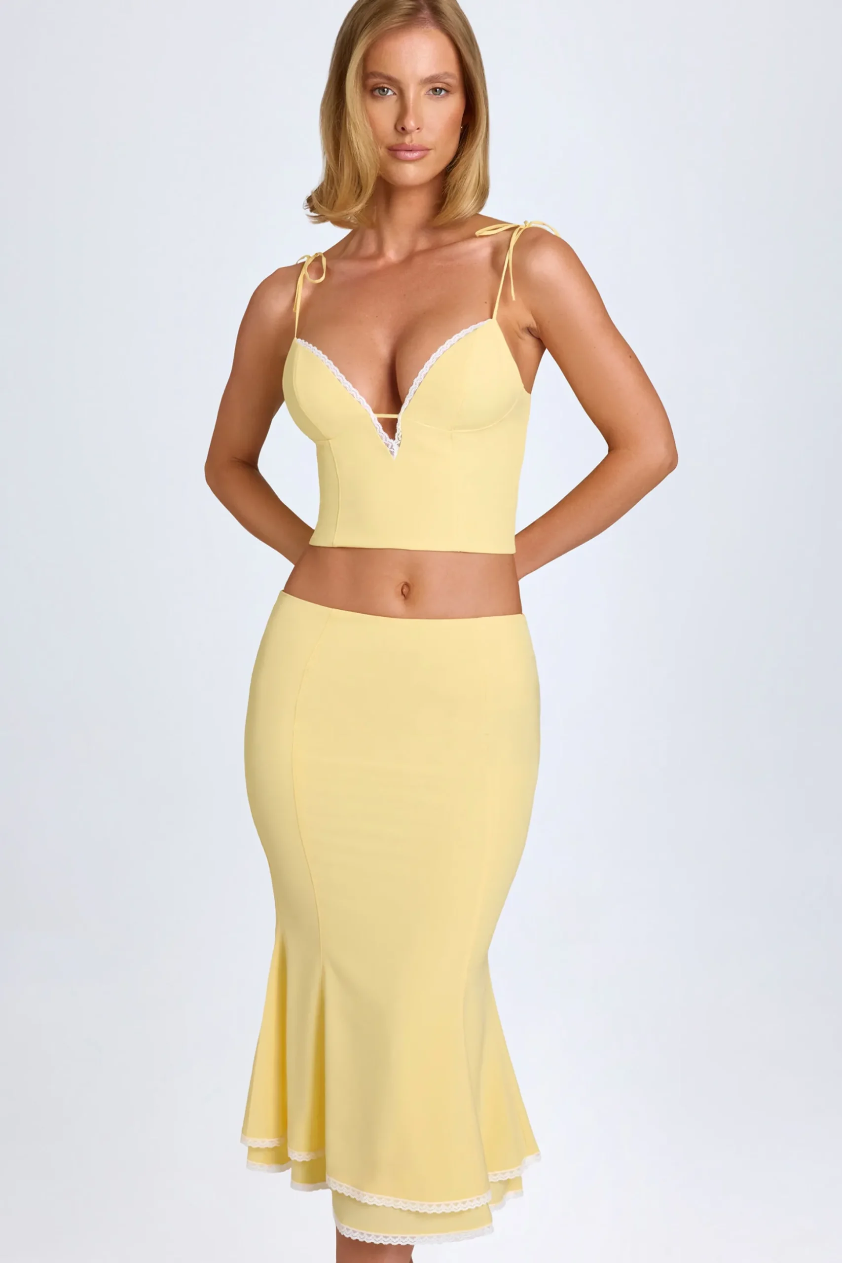 Oh Polly Skirts & Skorts | Co-Ords^Lace-Trim Mid-Rise Midaxi Skirt in Pastel Yellow PastelYellow